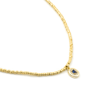 Collar de Circonita Zafiro acabado en oro amarillo de 18k - Sahspu-AZUL