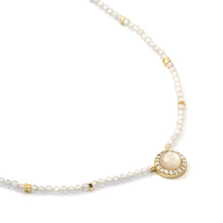 Collar de Cristal de Roca y Madreperla acabado en oro amarillo de 18k - Tasass-BLANCO