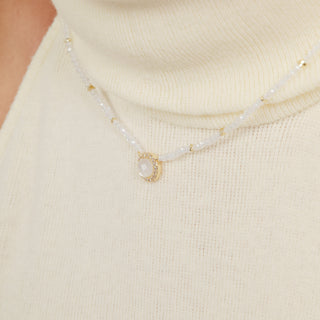 Collar de Cristal de Roca y Madreperla acabado en oro amarillo de 18k - Tasass-BLANCO