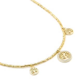 Collar de Circonita Brillante acabado en oro amarillo de 18k - Arbol Vida-BLANCO