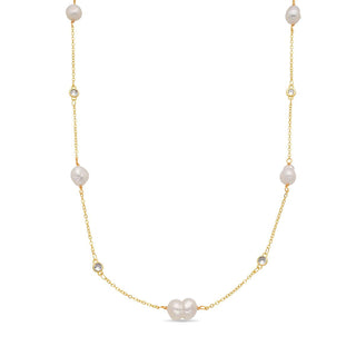 Collar de Perla Blanca acabado en oro amarillo de 18k - Micnoch-BLANCO