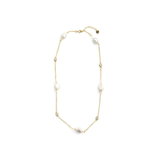 Collar de Perla Blanca acabado en oro amarillo de 18k - Micnoch-BLANCO