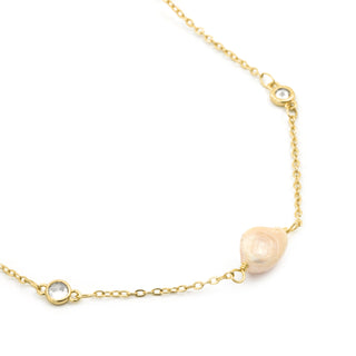 Collar de Perla Blanca acabado en oro amarillo de 18k - Micnoch-BLANCO