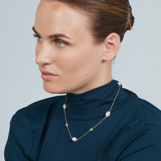 Collar de Perla Blanca acabado en oro amarillo de 18k - Micnoch-BLANCO