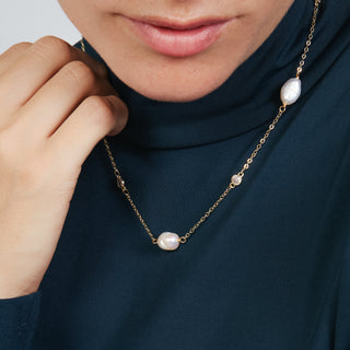 Collar de Perla Blanca acabado en oro amarillo de 18k - Micnoch-BLANCO