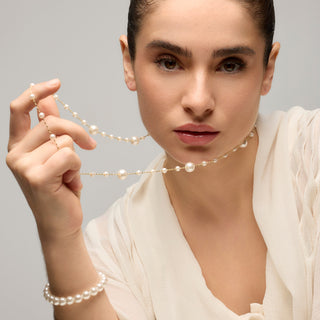 Collar con Perla Blanca acabado oro 18k - Xyaz-blanco