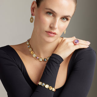 Anillo de Cristal Morado acabado en oro amarillo 18K - Mantis-morado