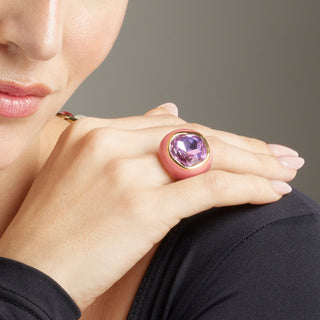 Anillo de Cristal Morado acabado en oro amarillo 18K - Mantis-morado
