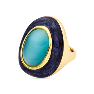 Anillo con Ojo de Gato Azul acabado oro 18k - Gori-azul