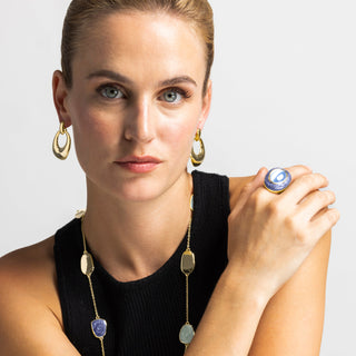 Anillo con Ojo de Gato Azul acabado oro 18k - Gori-azul