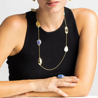 Anillo con Ojo de Gato Azul acabado oro 18k - Gori-azul