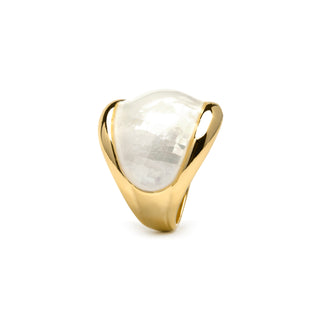 Anillo Lingo de Madreperla Blanca acabado oro amarillo de 18k-blanco