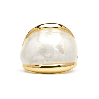Anillo Lingo de Madreperla Blanca acabado oro amarillo de 18k-blanco