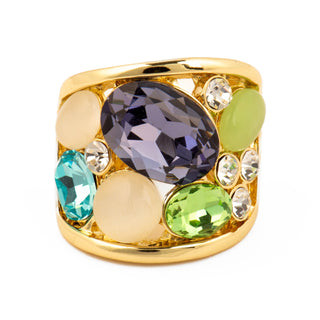 Anillo de Cuarzo Hidrotermal Multicolor acabado en oro amarillo de 18k - Ferio-amarillo