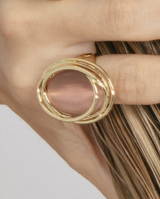 Anillo de Ojo de Gato Marron acabado en oro amarillo de 18k - Tijahu-amarillo