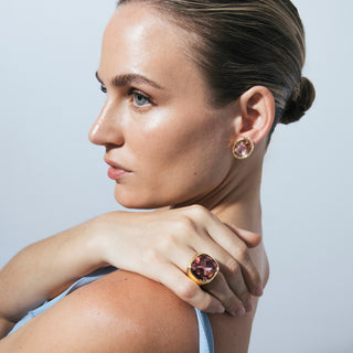 Anillo de Circonita Marrón acabado en oro amarillo 18k - Ashan-marron