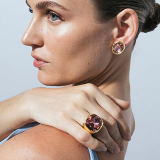 Anillo de Circonita Marrón acabado en oro amarillo 18k - Ashan-marron