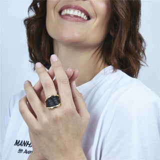 Anillo de Lacado Negro acabado en oro amarillo de 18k - Overci-blanco