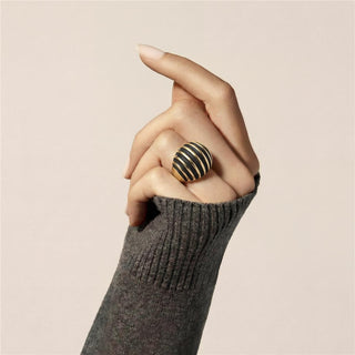 Anillo de Lacado Negro acabado en oro amarillo de 18k - Belin-blanco