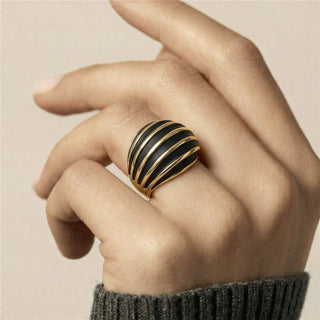 Anillo de Lacado Negro acabado en oro amarillo de 18k - Belin-blanco
