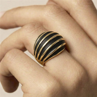 Anillo de Lacado Negro acabado en oro amarillo de 18k - Belin-blanco