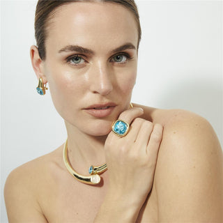 Anillo acabado oro amarillo 18k - Kibuki-azul