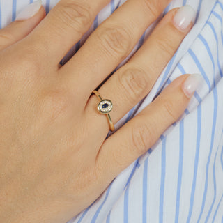 Anillo de Circonita Zafiro acabado en oro amarillo de 18k - Sahspu-AZUL