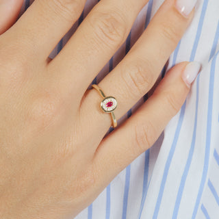 Anillo de Circonita Rubí acabado en oro amarillo de 18k - Sahspu-ROJO