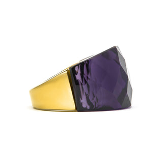 Anillo con Cuarzo Hidrotermal Onix acabado en oro amarillo 18K - Fadino-morado