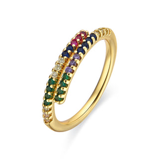 Anillo con Circonita Multicolor acabado oro 18k - Tazel-multicolor