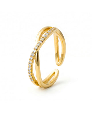 Anillo de Circonita Brillante acabado en oro amarillo de 18k - Hagoe-Amarillo