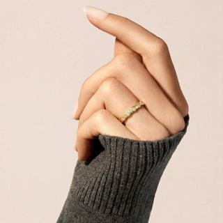 Anillo de Perla Blanca acabado en oro amarillo de 18k - Navi-Amarillo