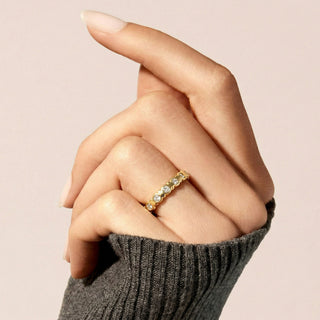 Anillo de Perla Blanca acabado en oro amarillo de 18k - Navi-Amarillo