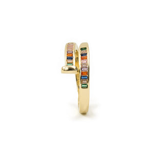 Anillo de Aleación de Metal y Circonita Multicolor acabado en oro amarillo de 18k - Hagor-MULTICOLOR