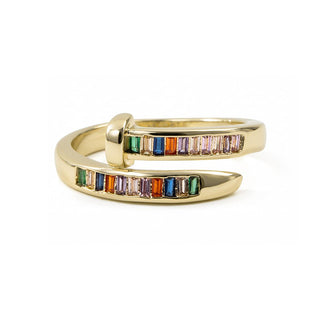 Anillo de Aleación de Metal y Circonita Multicolor acabado en oro amarillo de 18k - Hagor-MULTICOLOR