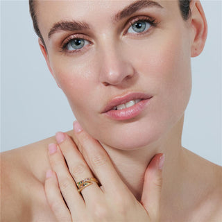 Anillo de Aleación de Metal y Circonita Multicolor acabado en oro amarillo de 18k - Hagor-MULTICOLOR
