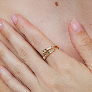 Anillo de Aleación de Metal y Circonita Multicolor acabado en oro amarillo de 18k - Hagor-MULTICOLOR