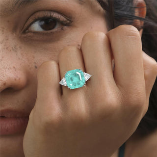 Anillo de Cuarzo Hidrotermal Verde Paraiba Acabado En Plata - Afrons-Plateado