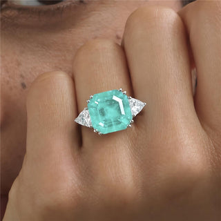 Anillo de Cuarzo Hidrotermal Verde Paraiba Acabado En Plata - Afrons-Plateado