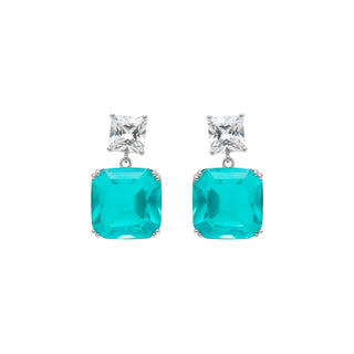 Pendientes de Cuarzo Hidrotermal Verde Paraiba Acabado En Plata  - Lynor-Plateado