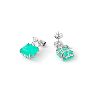 Pendientes de Cuarzo Hidrotermal Verde Paraiba Acabado En Plata  - Lynor-Plateado
