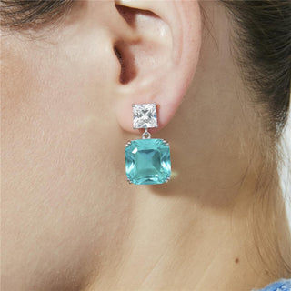 Pendientes de Cuarzo Hidrotermal Verde Paraiba Acabado En Plata  - Lynor-Plateado