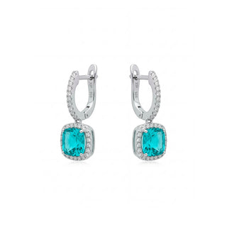 Pendientes de Cuarzo Hidrotermal Verde Paraiba acabado en rodio - Afrons-Plateado