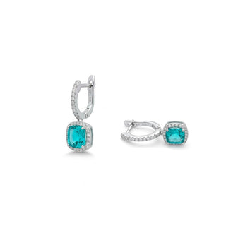 Pendientes de Cuarzo Hidrotermal Verde Paraiba acabado en rodio - Afrons-Plateado