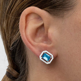 Pendientes con Circonita Topacio Azul acabado plata - Surin-azul