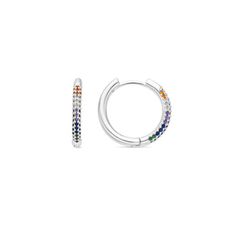 Pendientes de 15,5mm de diámetro acabado plata con circonita multicolor - Thybus-blanco