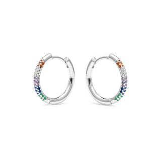 Pendientes de 15,5mm de diámetro acabado plata con circonita multicolor - Thybus-blanco