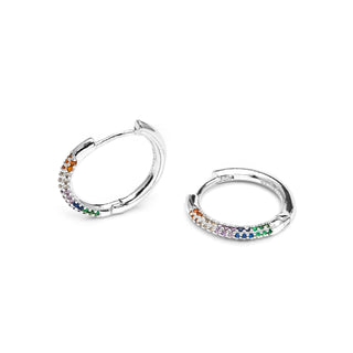 Pendientes de 15,5mm de diámetro acabado plata con circonita multicolor - Thybus-blanco