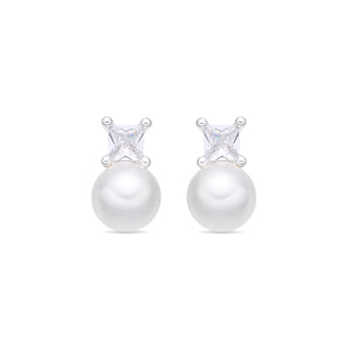Pendientes de Perla Blanca acabado en Rodio - Shamon-Plateado