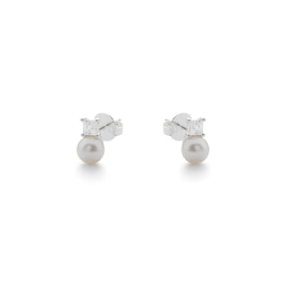 Pendientes de Perla Blanca acabado en Rodio - Shamon-Plateado
